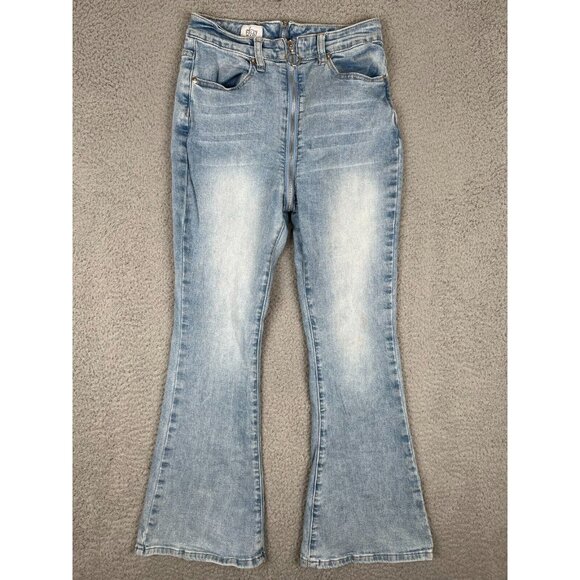Oh Polly Jeans Womens Light Blue Distressed Full Zip Flared Y2K Size 4 24x29 - Picture 1 of 11